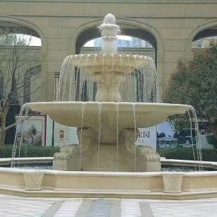 清远 黄金麻花岗岩异型加工——户外庭院石雕流水喷泉