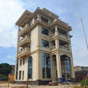 清远 黄金麻花岗岩石材别墅外墙干挂搭配（雕花栏杆花瓶柱门楼罗马柱）