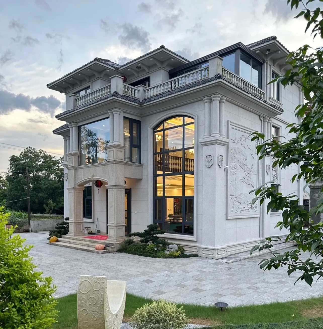 清远 白麻花岗岩私人别墅干挂石材豪华定制