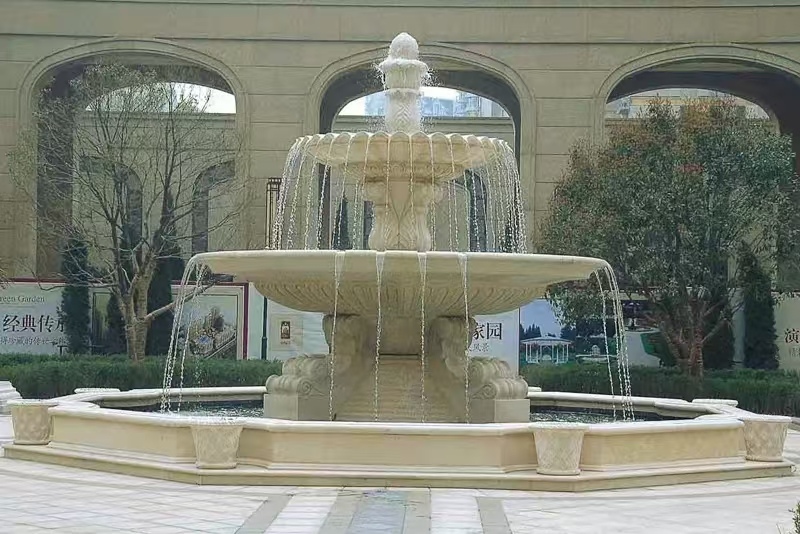 清远 黄金麻花岗岩异型加工——户外庭院石雕流水喷泉