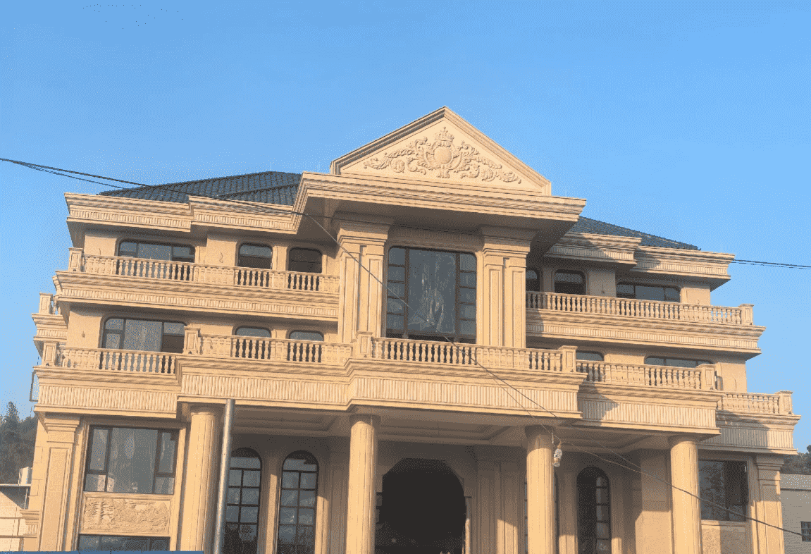 清远黄金麻别墅外墙干挂石材效果示例