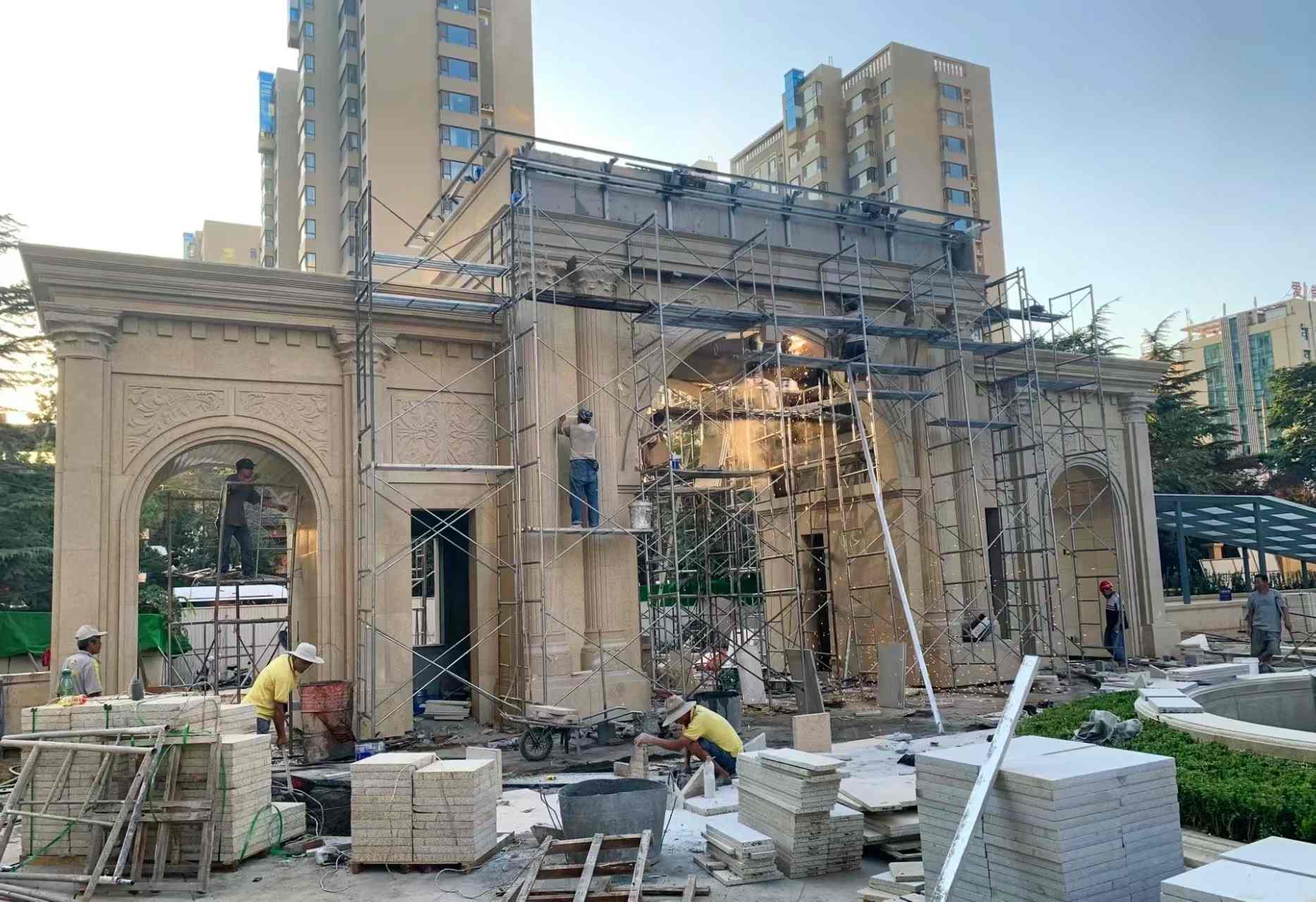 清远 黄金麻荔枝面花岗岩小区门楼外墙干挂