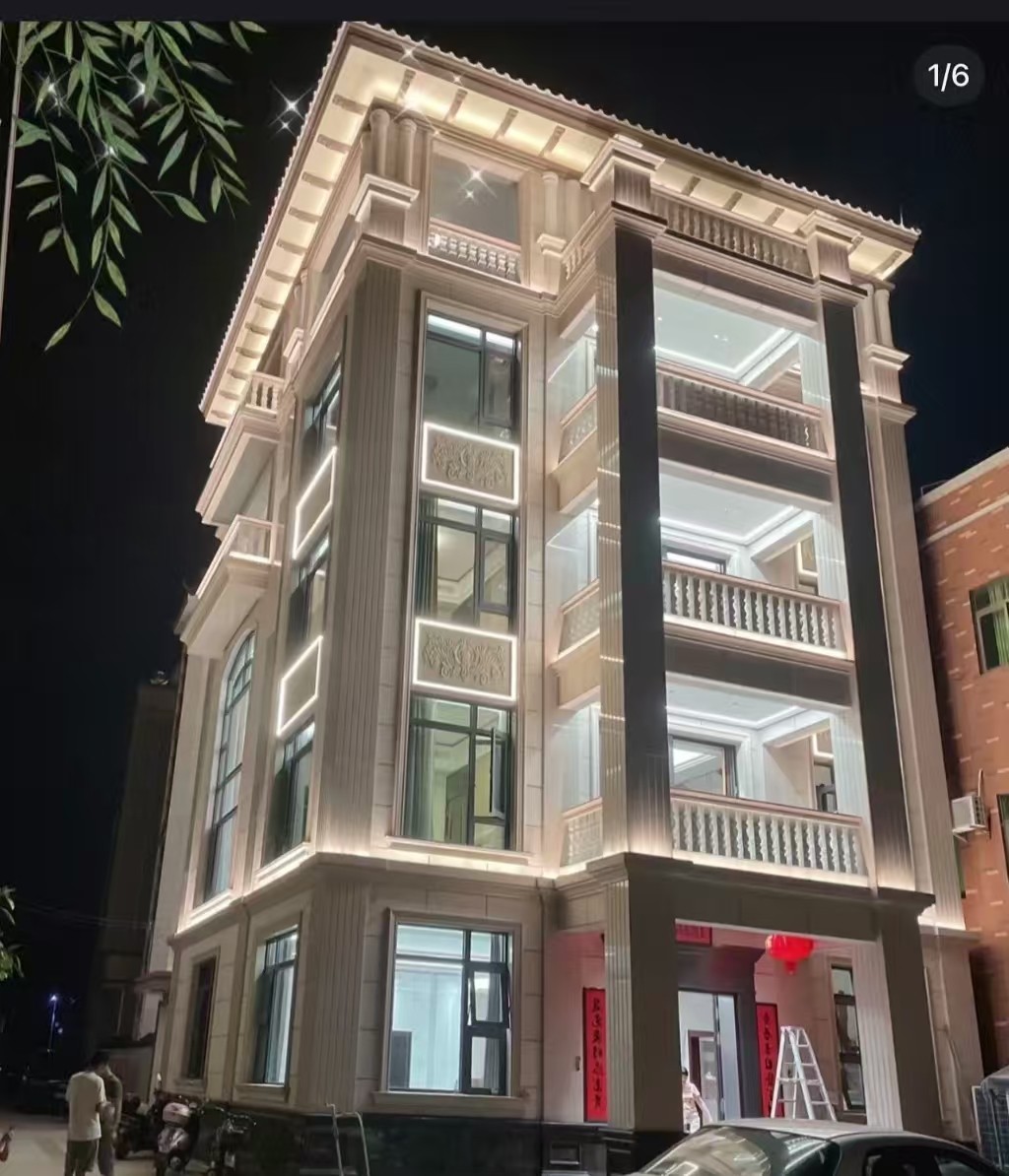 清远 芝麻白花岗岩别墅外墙夜间效果